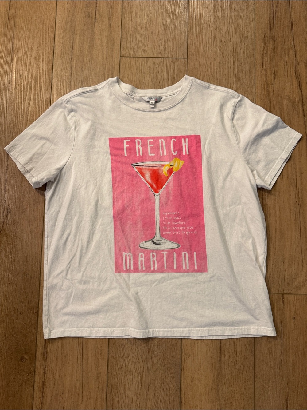 Wildfox French Martini Graphic Tee XL White Pink Cocktail